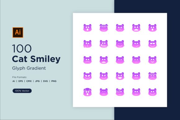 100 Cat Smiley Glyph Gradient Icon Review