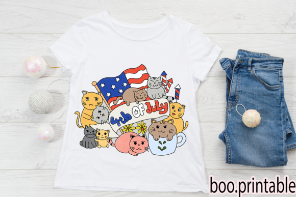 Cat Cute Doodle 4th of July Embroidery