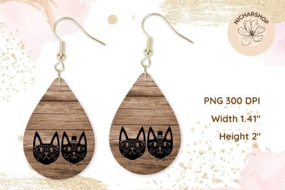 Cat Teardrop Earring Wood Sublimation
