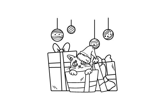 Christmas Cat Coloring Page Review for Embroidery Projects