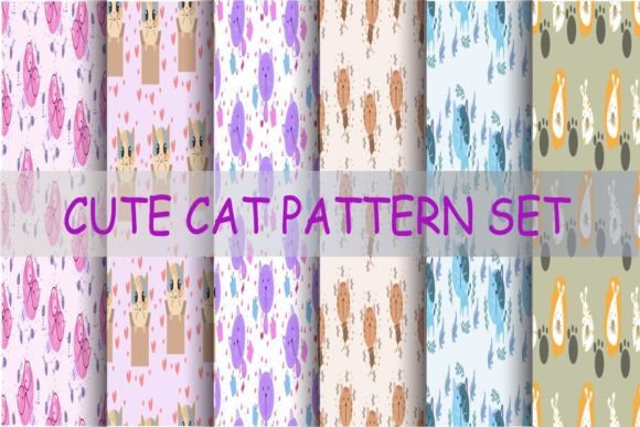 Cute Cat Pattern Set in Cartoon Style Review