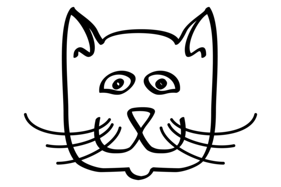 Funny Cat Face Hand Drawn Smiling Pet