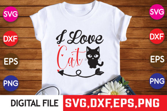 I Love Cat Design for Embroidery Projects